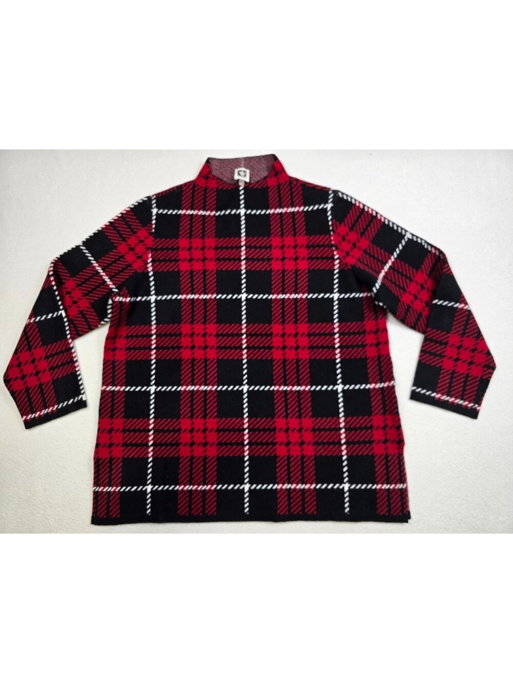 Anne Klein Womens Large Plaid Sweater Red & Black Cozy